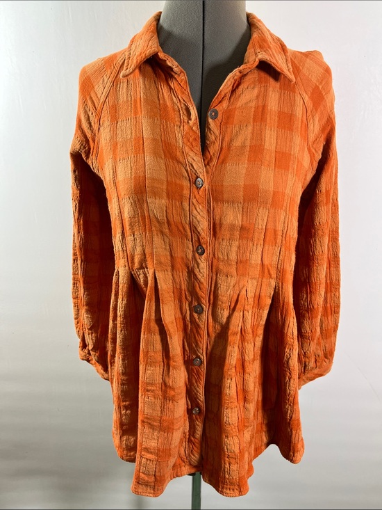 easel Tops - Easel Burnt Orange Button-Front Tunic Relaxed Fit w gathering Size S